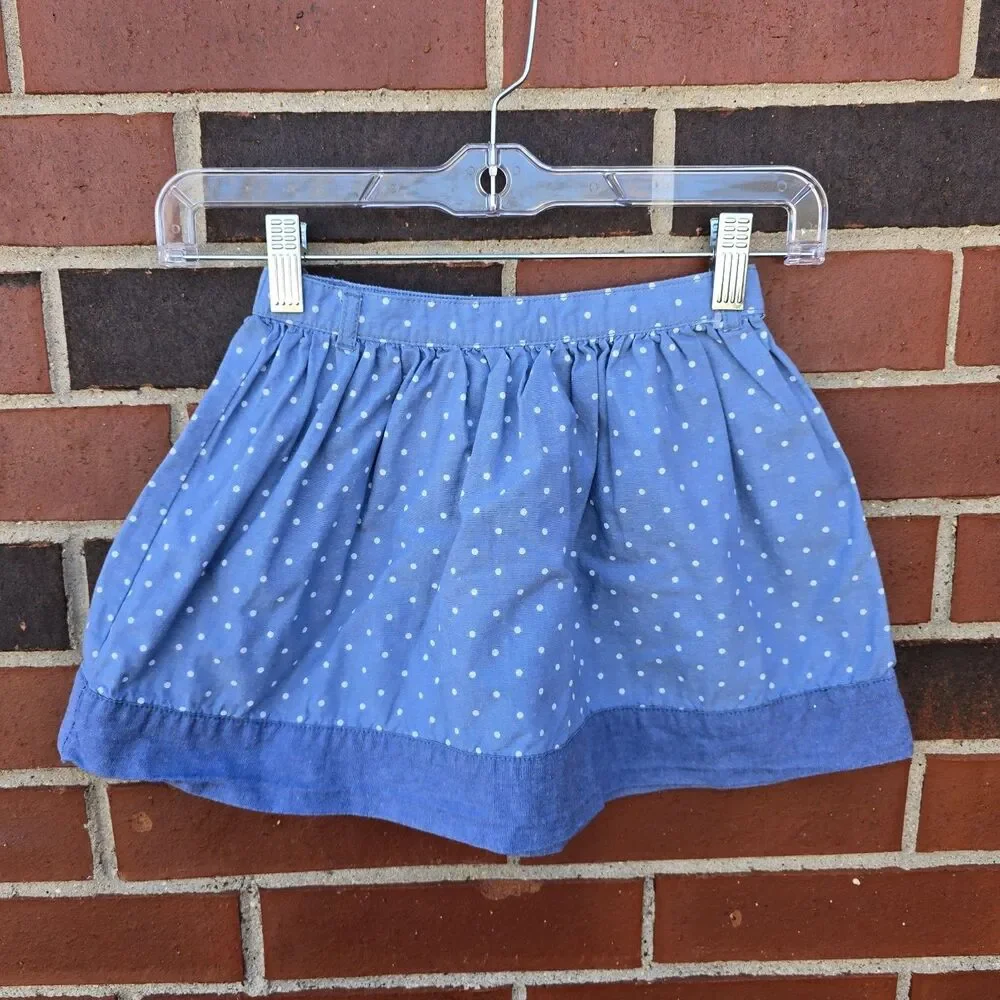 Gymboree Girls Blue Skirt Chambray White Polka Dots Size 6 NWOT Elastic Waist